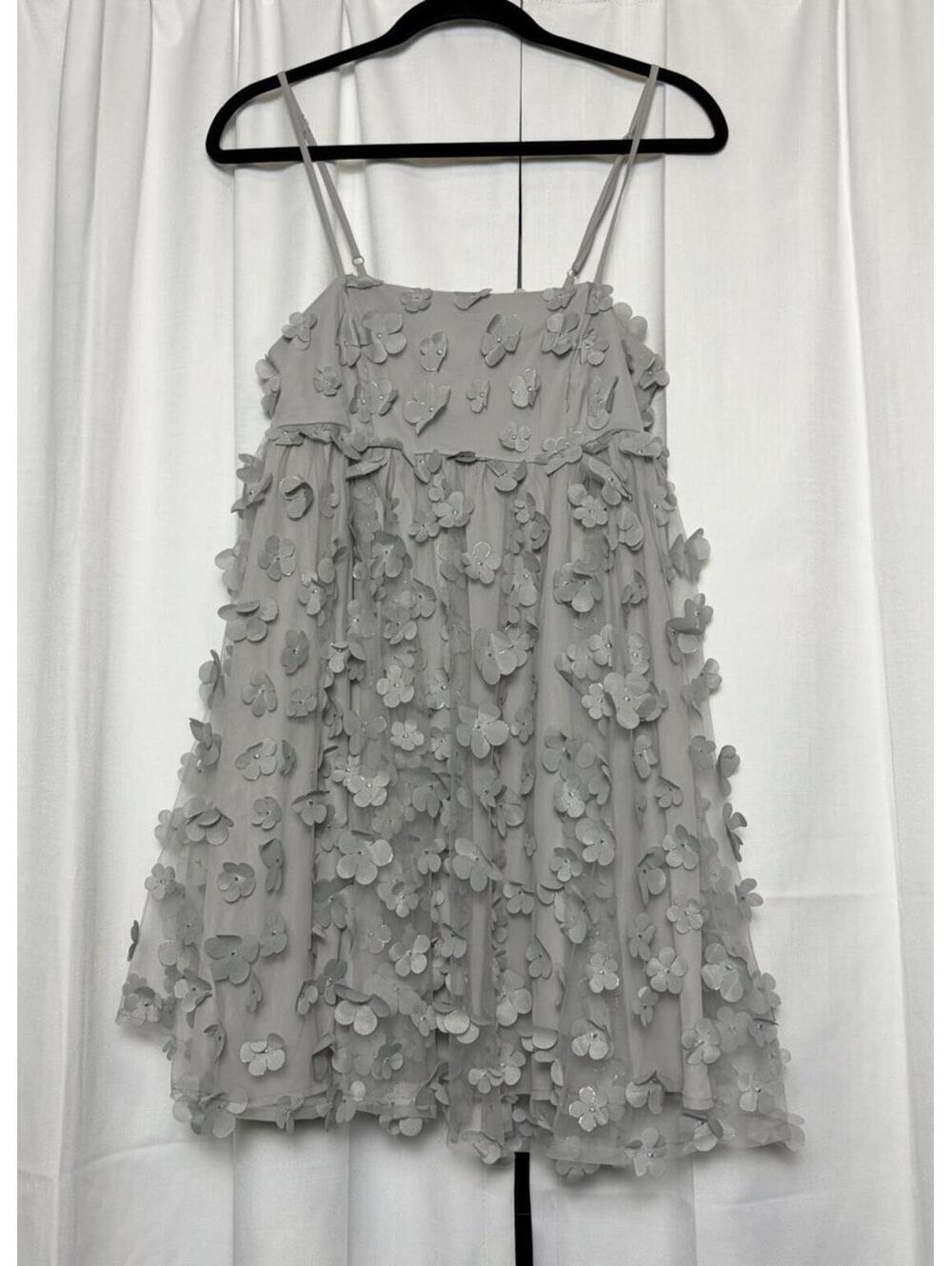 NWT Storia Grey Babydoll Babydoll Mini Dress Floral Chiffon Small Retail $68